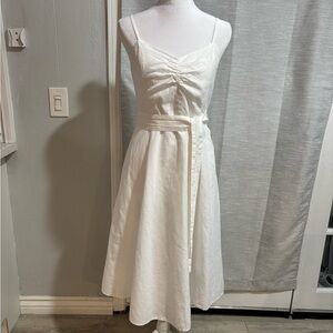 GAP White Ruched Bust Midi Dress with Waist Tie